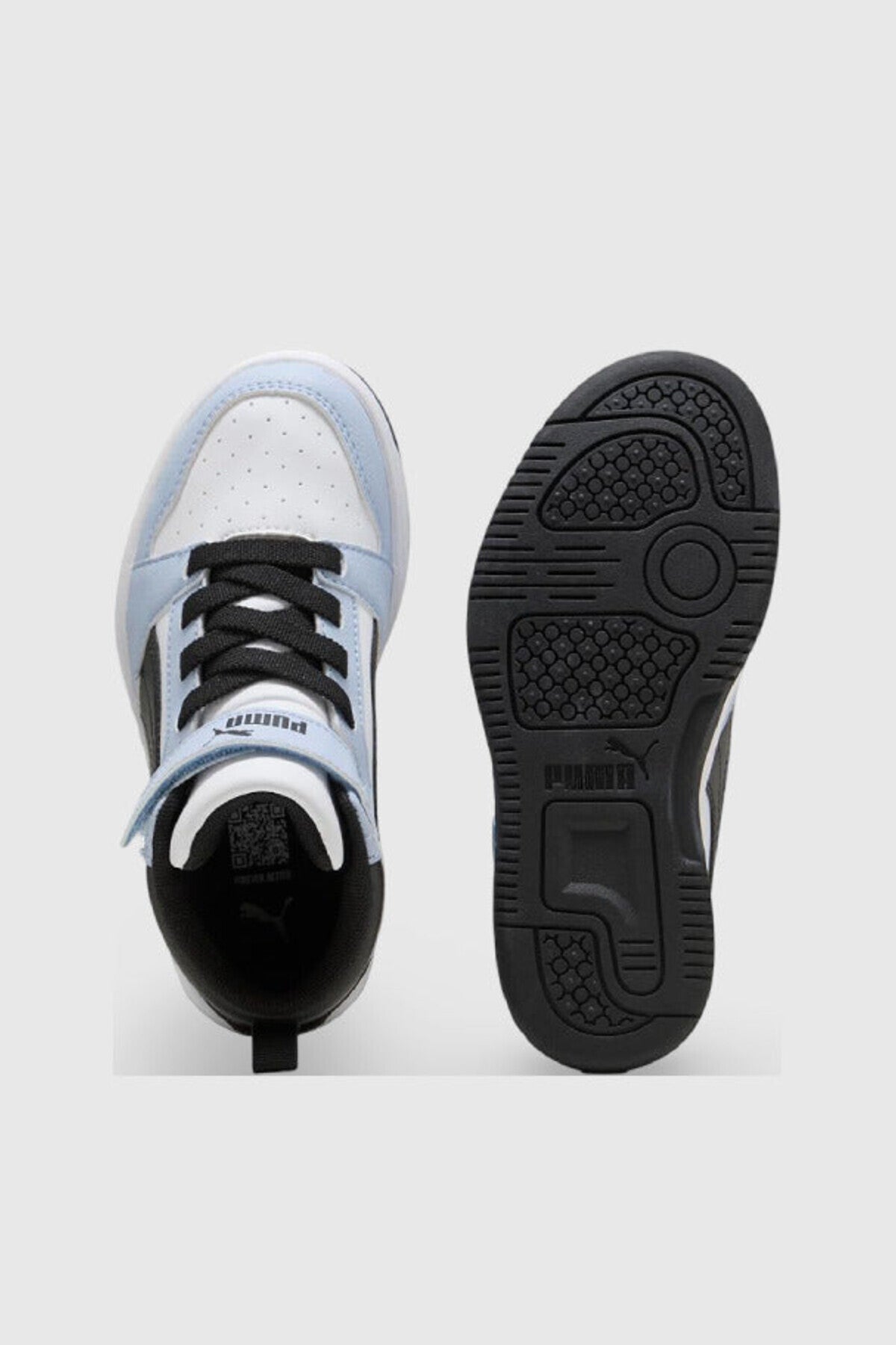 Puma Rebound V6 Mid AC+ PS Beyaz-Açık Mavi-Siyah Çocuk Sneaker - üst ve taban görünümü