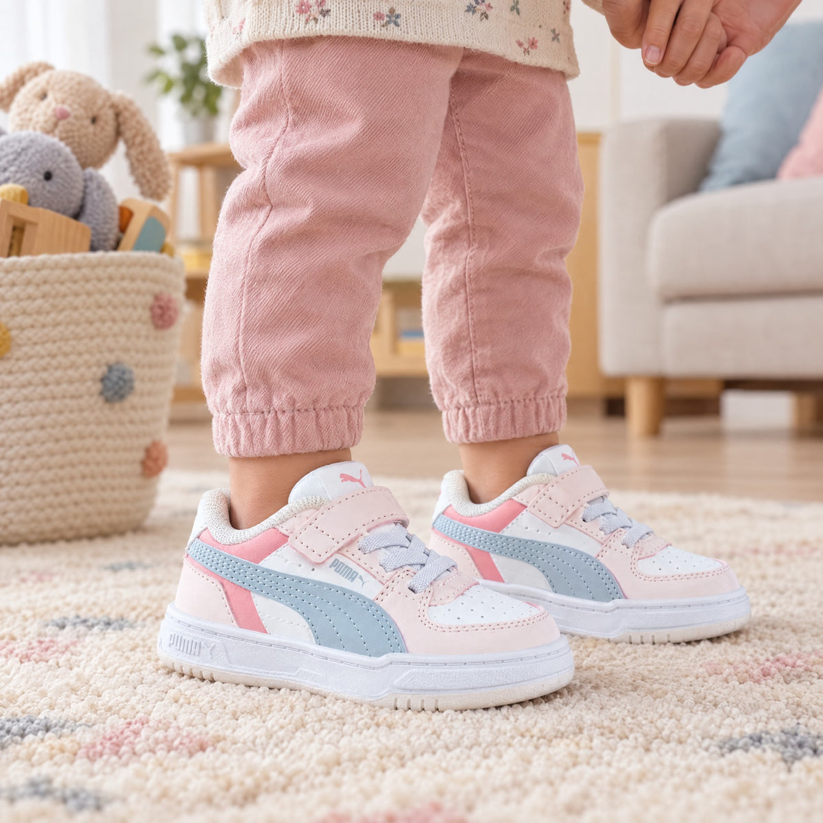 Puma Caven III Block Bebek Beyaz-Pembe-Mavi Bebek Sneaker - çocuk ayağında kullanım görseli