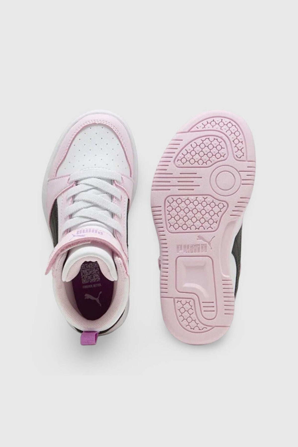 Puma Rebound V6 Mid AC+ PS Pembe-Beyaz Çocuk Sneaker - üst ve taban görünümü