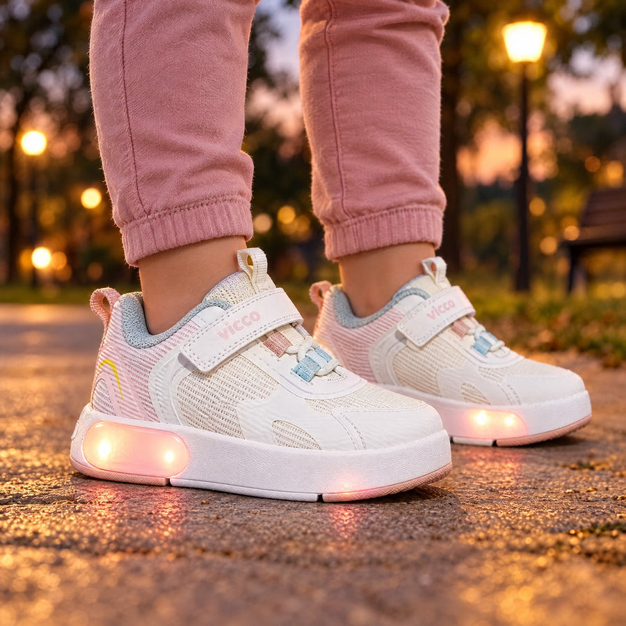 Vicco Babil Beyaz Pembe Işıklı Kız Çocuk Sneaker