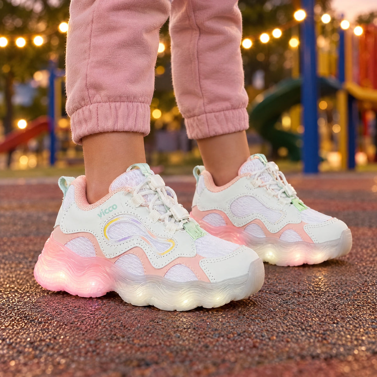 Vicco Sunday Beyaz Pudra Işıklı Kız Çocuk Sneaker - çocuk ayağında kullanım görseli